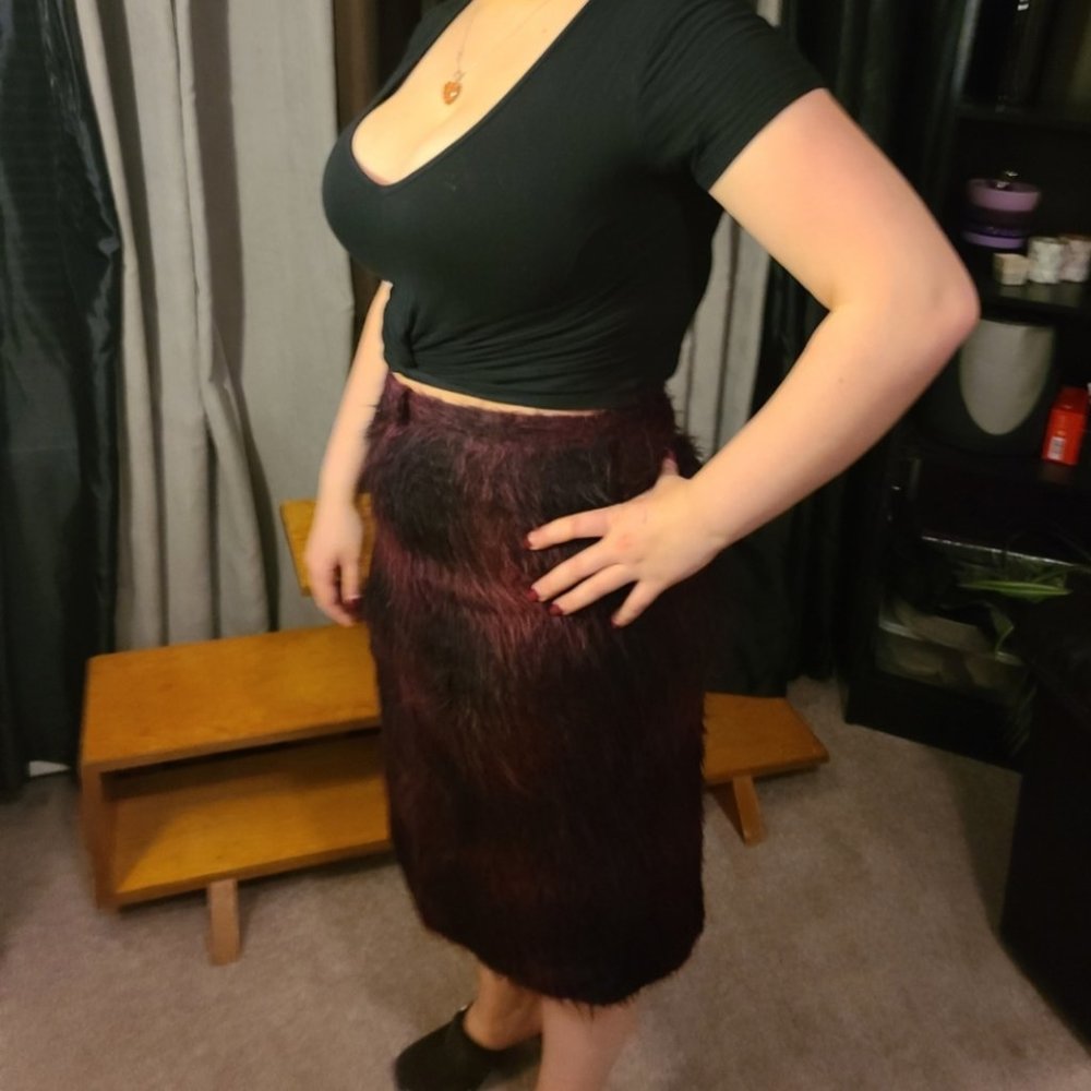 VTG Maroon Fur Midi Skirt